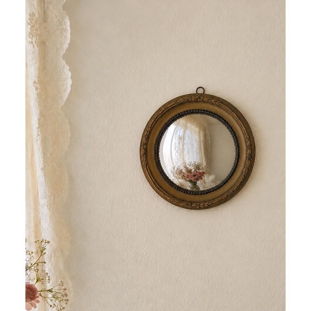 Antique Regency Style Framed Convex Bullseye Wall Mirror Gold Gilt Wood Round